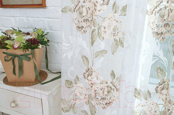 Изображение товара Гардина Delfa Flowers СТШ W2277/6440/7008 (600x270, зеленые цветы)