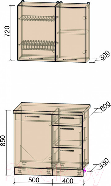 Изображение товара Кухонный гарнитур Интерлиния Мила Пластик 0.9 А (оксид светлый/шторм/травертин серый)