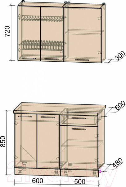 Изображение товара Кухонный гарнитур Интерлиния Мила Пластик 1.1 А (капучино глянец/опал светлый)