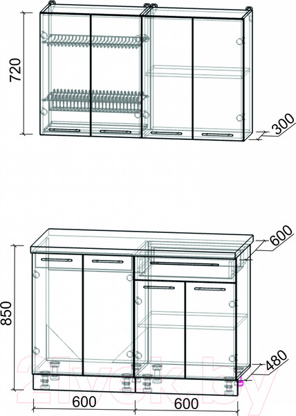 Изображение товара Кухонный гарнитур Интерлиния Мила Пластик 1.2 А (кварцевый/кварцевый/опал светлый)