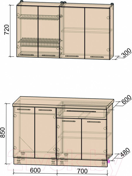Изображение товара Кухонный гарнитур Интерлиния Мила Пластик 1.3 А (капучино глянец/опал светлый)