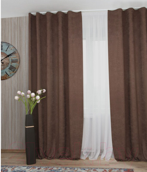 Изображение товара Комплект штор Delfa СШД-050 Flowers Shinil/106 (160x250, шоколад)