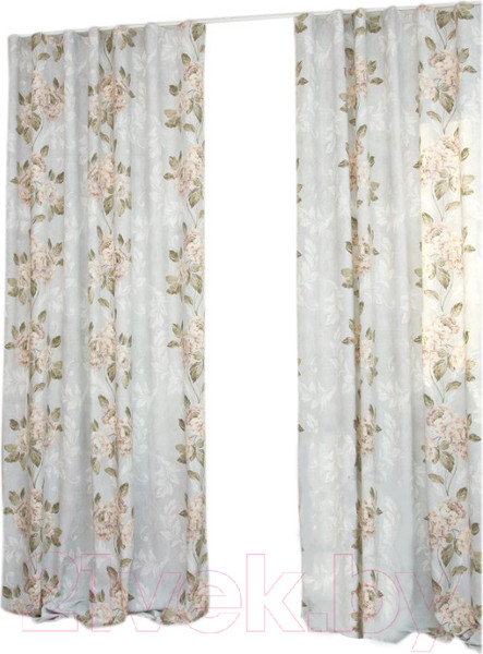 Изображение товара Комплект штор Delfa СШД-050 Flowers/20 (160x250, бежевые цветы)