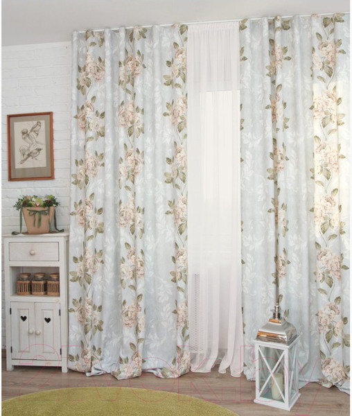 Изображение товара Комплект штор Delfa СШД-050 Flowers/20 (160x250, бежевые цветы)