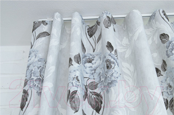 Изображение товара Комплект штор Delfa СШД-050 Flowers/21 (160x250, серые цветы)