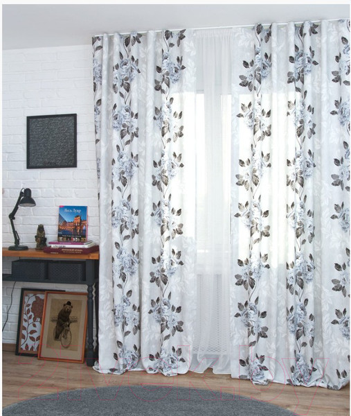 Изображение товара Комплект штор Delfa СШД-050 Flowers/21 (160x270, серые цветы)