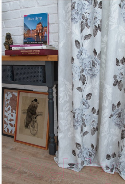 Изображение товара Комплект штор Delfa СШД-050 Flowers/21 (160x270, серые цветы)