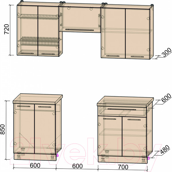 Изображение товара Кухонный гарнитур Интерлиния Мила Пластик 1.9 А (капучино глянец/опал светлый)