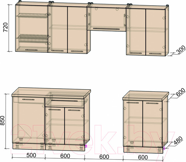 Изображение товара Кухонный гарнитур Интерлиния Мила Пластик 2.3 А (капучино глянец/опал светлый)