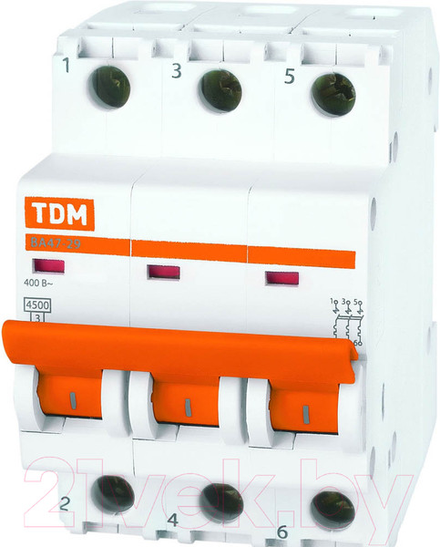 Изображение товара Выключатель автоматический TDM ВА 47-29 3Р 32А (D) 4.5кА / SQ0206-0176