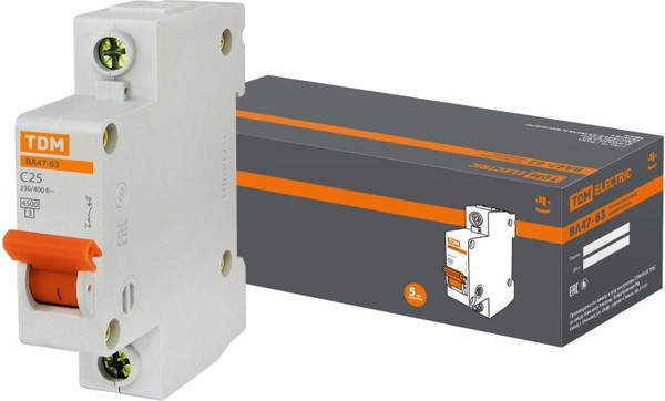 Изображение товара Выключатель автоматический TDM ВА 47-63 1Р 25А (C) 4.5кА / SQ0218-0005