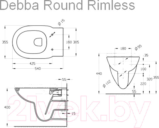 Изображение товара Унитаз подвесной Roca Round Rimless 7346998000