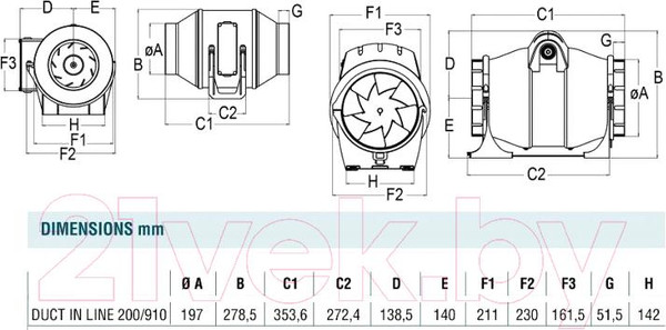 Изображение товара Вентилятор накладной Cata Duct In-Line 200/910