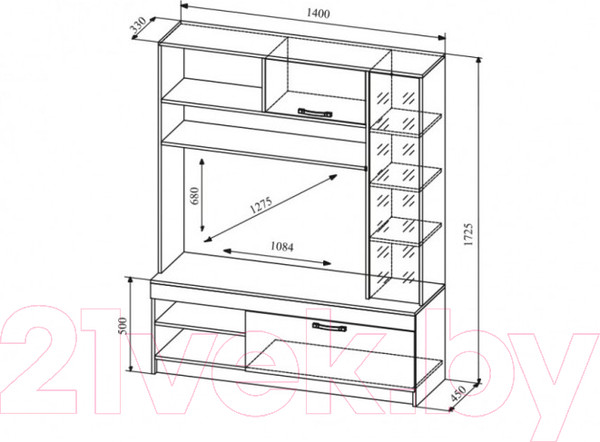 Изображение товара Стенка ДСВ Софи №1 СЦС 1400.1 (сонома/белый глянец)