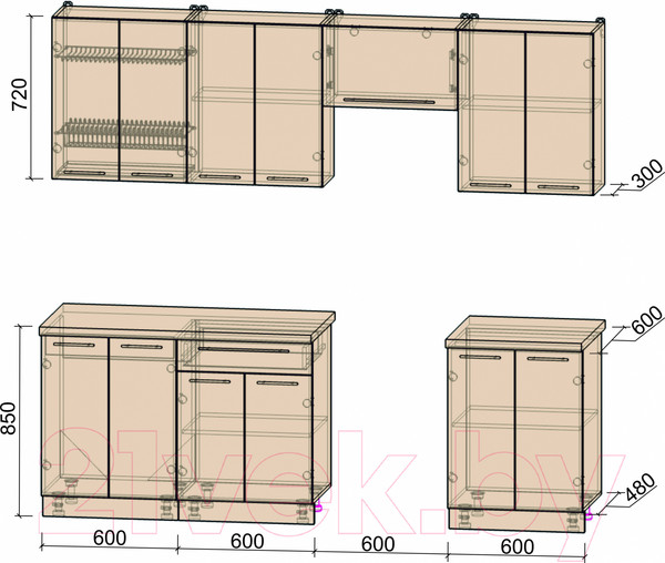 Изображение товара Кухонный гарнитур Интерлиния Мила Пластик 2.4 А (капучино глянец/опал светлый)