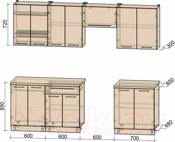 Изображение товара Кухонный гарнитур Интерлиния Мила Пластик 2.5 А (капучино глянец/опал светлый)