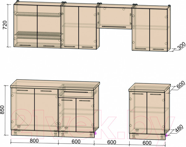 Изображение товара Кухонный гарнитур Интерлиния Мила Пластик 2.6 А (капучино глянец/опал светлый)