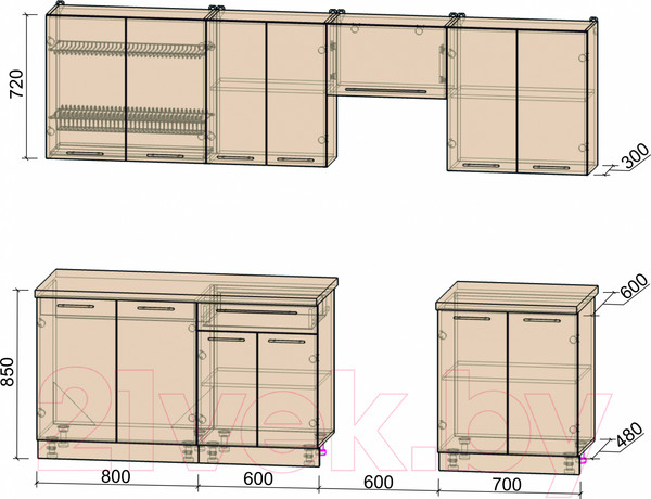 Изображение товара Кухонный гарнитур Interline Мила Пластик 2.7 А (капучино глянец/опал светлый)