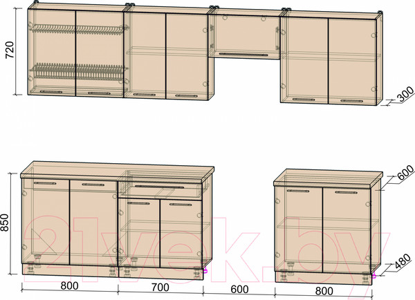 Изображение товара Кухонный гарнитур Interline Мила Пластик 2.9 А (капучино глянец/опал светлый)
