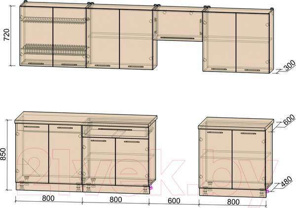 Изображение товара Кухонный гарнитур Интерлиния Мила Пластик 3.0 А (капучино глянец/опал светлый)