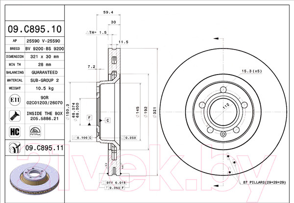 Изображение товара Тормозной диск Brembo 09C89511