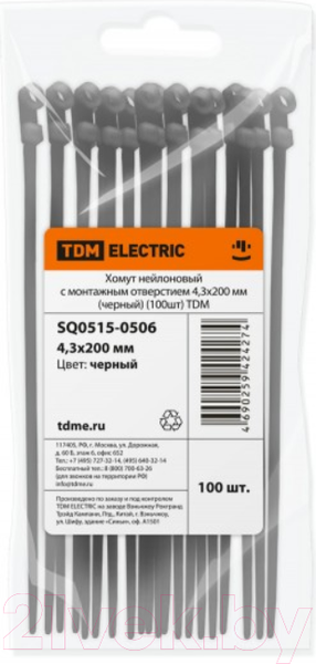Изображение товара Стяжка для кабеля TDM SQ0515-0506 (100шт, черный)