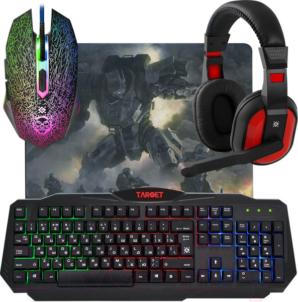 Изображение товара Комплект клавиатура и мышь Defender Target MKP-350 / 52350 (с ковриком и наушниками)