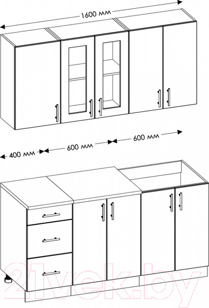 Изображение товара Кухонный гарнитур Senira Вяселка 2/1 1.6м + шкаф настенный В-083