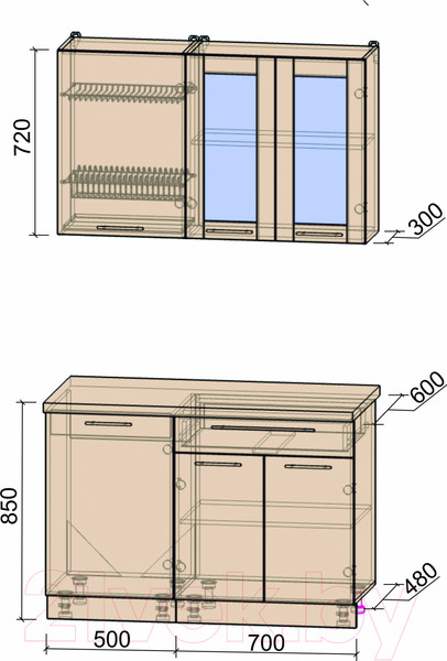 Изображение товара Кухонный гарнитур Интерлиния Мила Пластик 1.2 Б (капучино глянец/опал светлый)