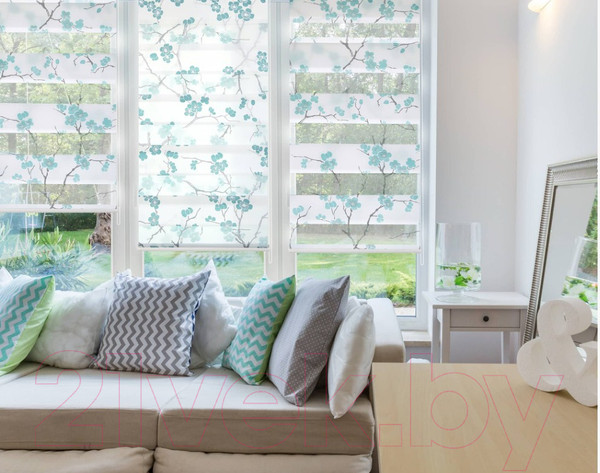 Изображение товара Рулонная штора Delfa Сантайм День-Ночь Декор МКД DN-46073 (48x160, сакура/бирюзовый)