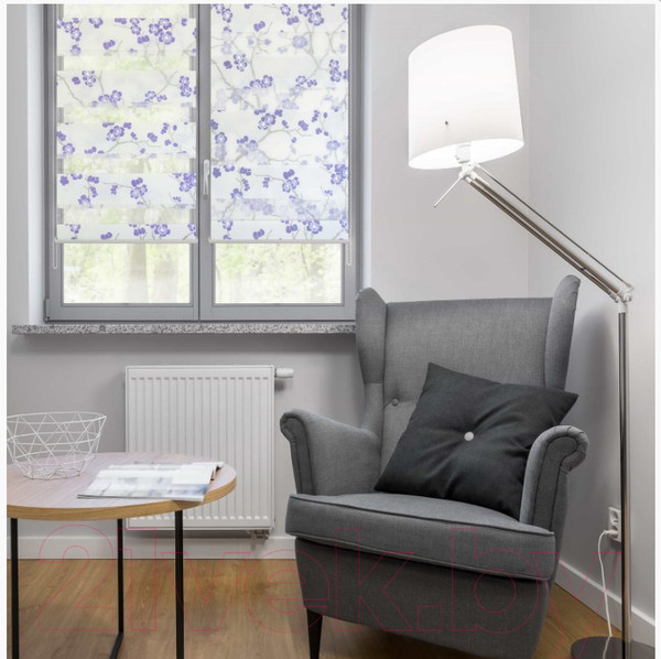 Изображение товара Рулонная штора Delfa Сантайм День-Ночь Декор МКД DN-46074 (34x160, сакура/фиолетовый)