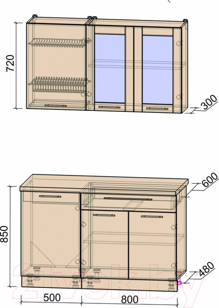 Изображение товара Кухонный гарнитур Интерлиния Мила Пластик 1.3 Б (капучино глянец/опал светлый)