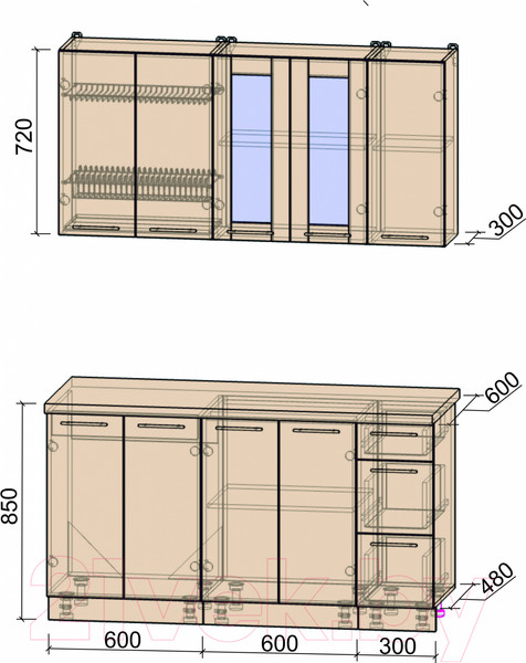 Изображение товара Кухонный гарнитур Интерлиния Мила Пластик 1.5 Б (капучино глянец/опал светлый)