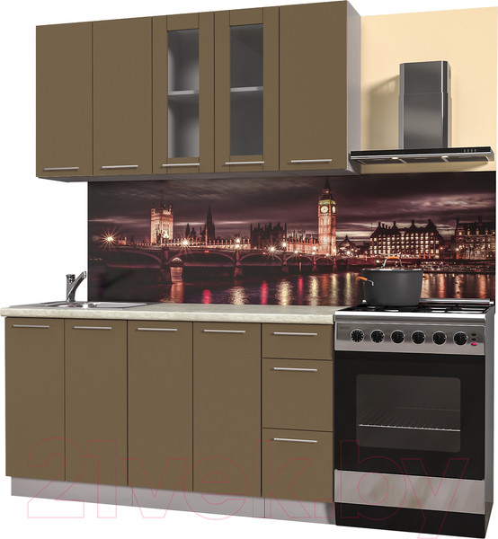 Изображение товара Кухонный гарнитур Интерлиния Мила Пластик 1.5 Б (капучино глянец/опал светлый)