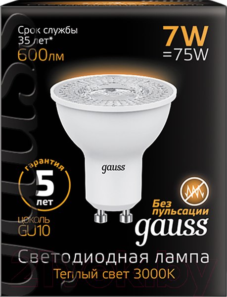 Изображение товара Лампа Gauss GU10 7W 3000K / 101506107