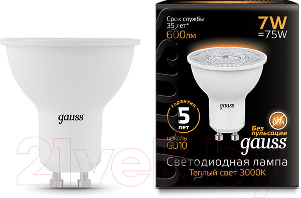 Изображение товара Лампа Gauss GU10 7W 3000K / 101506107
