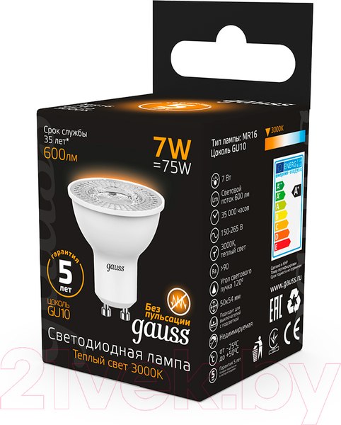 Изображение товара Лампа Gauss GU10 7W 3000K / 101506107