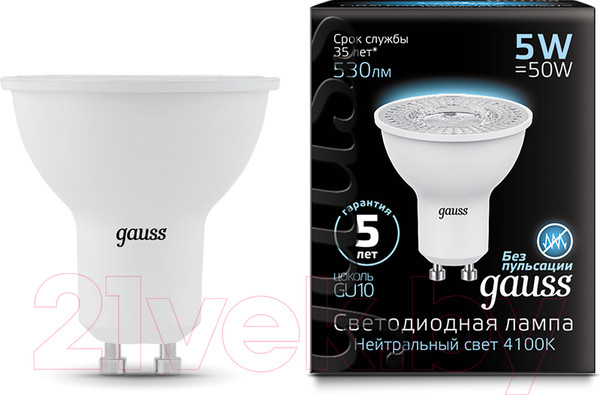 Изображение товара Лампа Gauss GU10 5W 4100K / 101506205