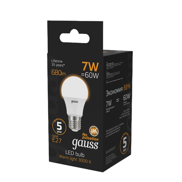 Изображение товара Лампа Gauss E27 7W 2700K/3000K / 102502107