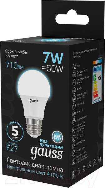 Изображение товара Лампа Gauss E27 7W 4100K / 102502207