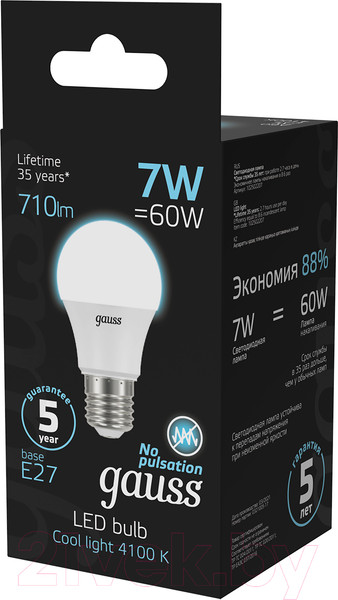 Изображение товара Лампа Gauss E27 7W 4100K / 102502207