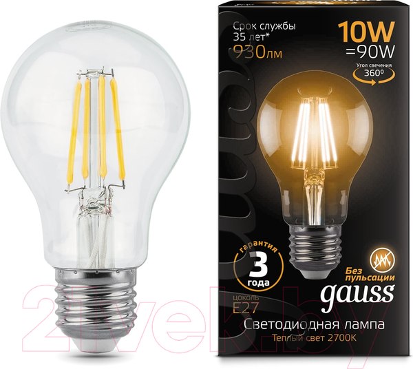 Изображение товара Лампа Gauss Filament А60 10W 930lm 2700К Е27 / 102802110