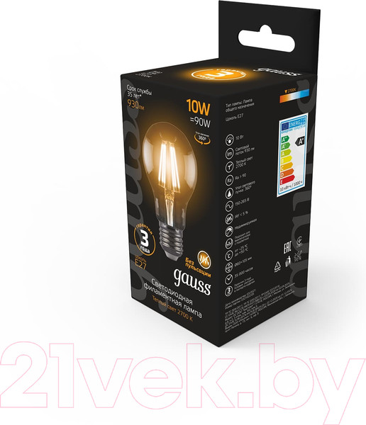Изображение товара Лампа Gauss Filament А60 10W 930lm 2700К Е27 / 102802110