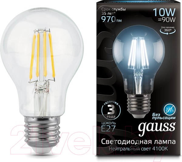 Изображение товара Лампа Gauss Filament E27 10W 4100K / 102802210