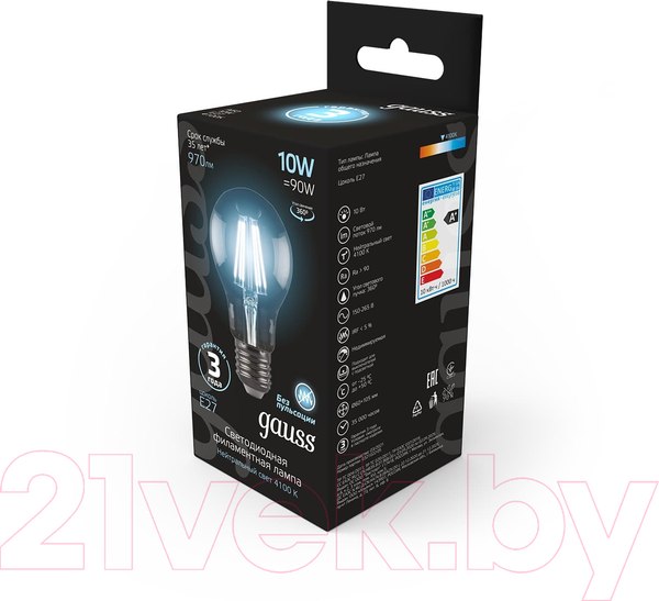 Изображение товара Лампа Gauss Filament E27 10W 4100K / 102802210