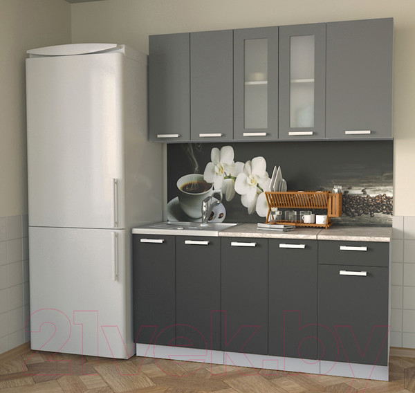 Изображение товара Кухонный гарнитур Интерлиния Мила 16-60 (антрацит/серебро/опал светлый)