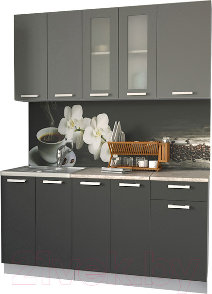 Изображение товара Кухонный гарнитур Интерлиния Мила 16-60 (антрацит/серебро/опал светлый)