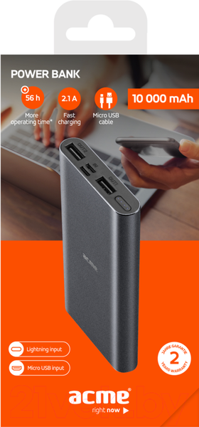 Изображение товара Портативное зарядное устройство Acme PB15G 10000mAh / 504766 (серый космос)