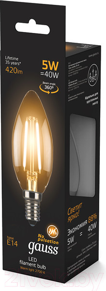 Изображение товара Лампа Gauss Filament Candle E14 5W 2700K / 103801105