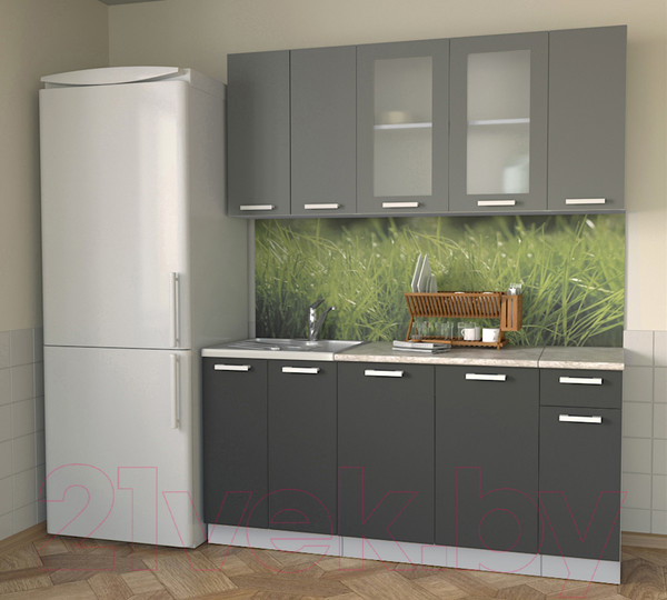 Изображение товара Кухонный гарнитур Интерлиния Мила 17-60 (антрацит/серебро/опал светлый)